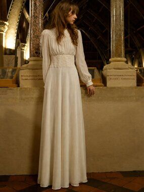 50's Cream Wedding Gown Vintage Sheer Lined Dress Midi Size XS Bridal (a)